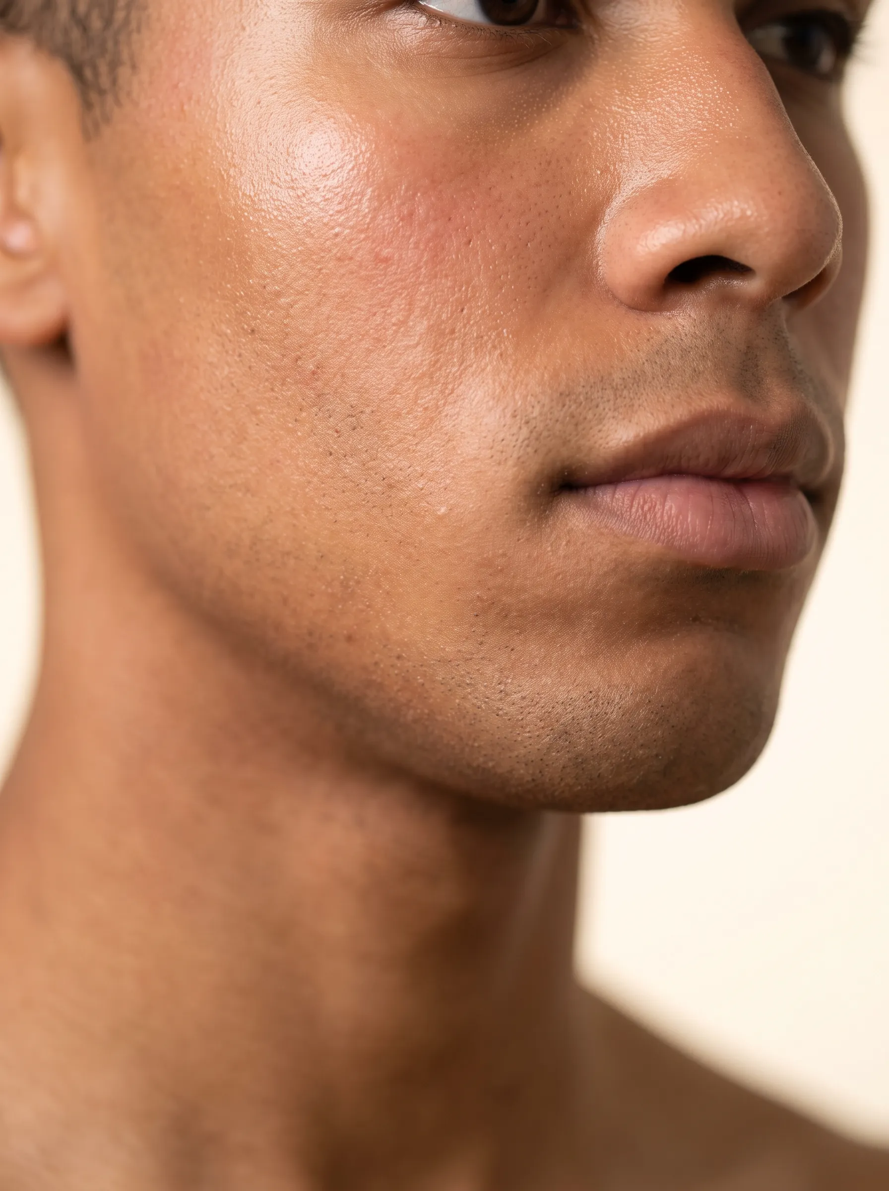 Profile portrait of smooth, healthy cheek and jawline