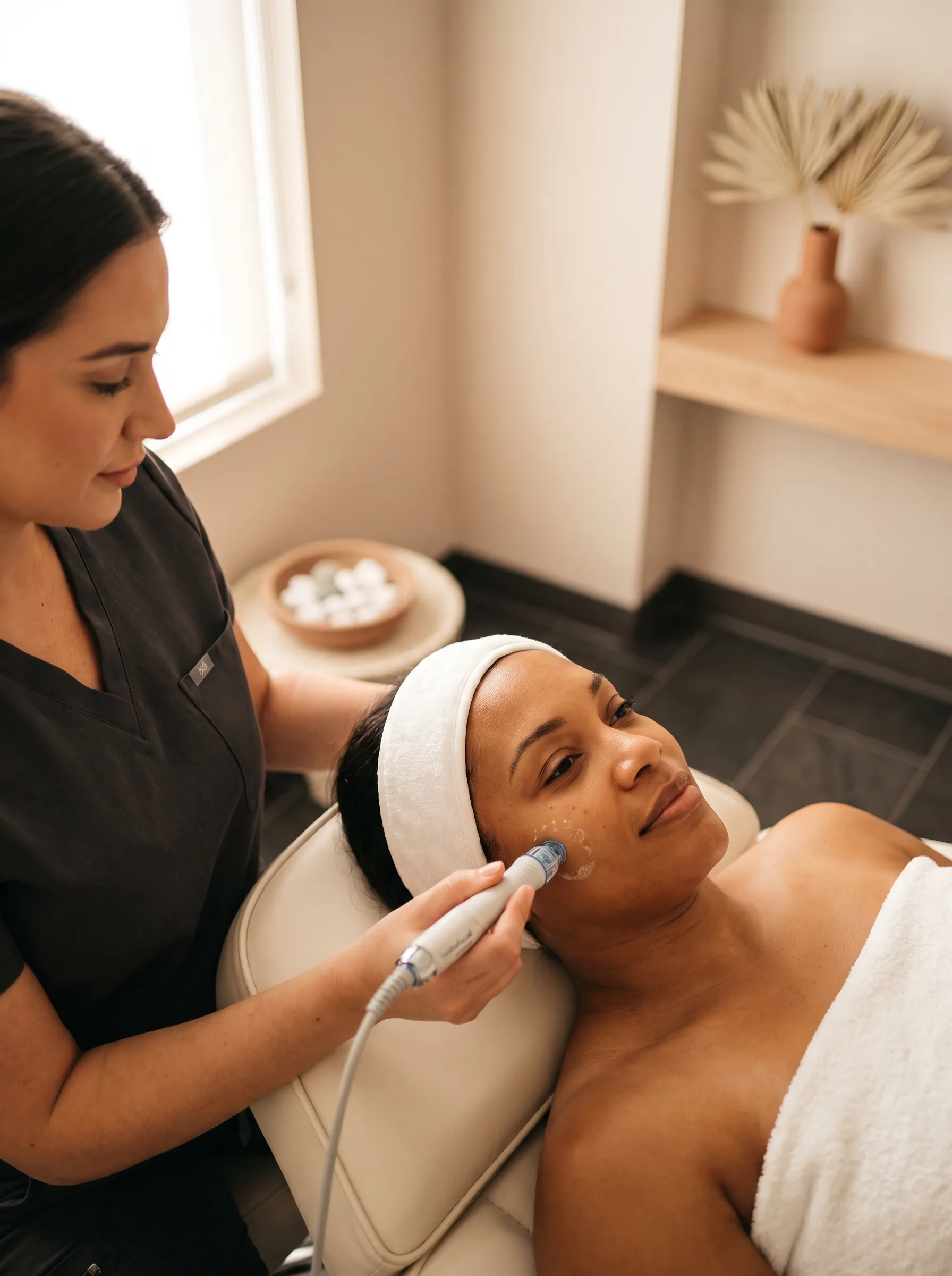 HydraFacial treatment in progress at KIAMO Skin Mission Hills serving Banker's Hill San Diego clients - licensed esthetician performing medical-grade facial