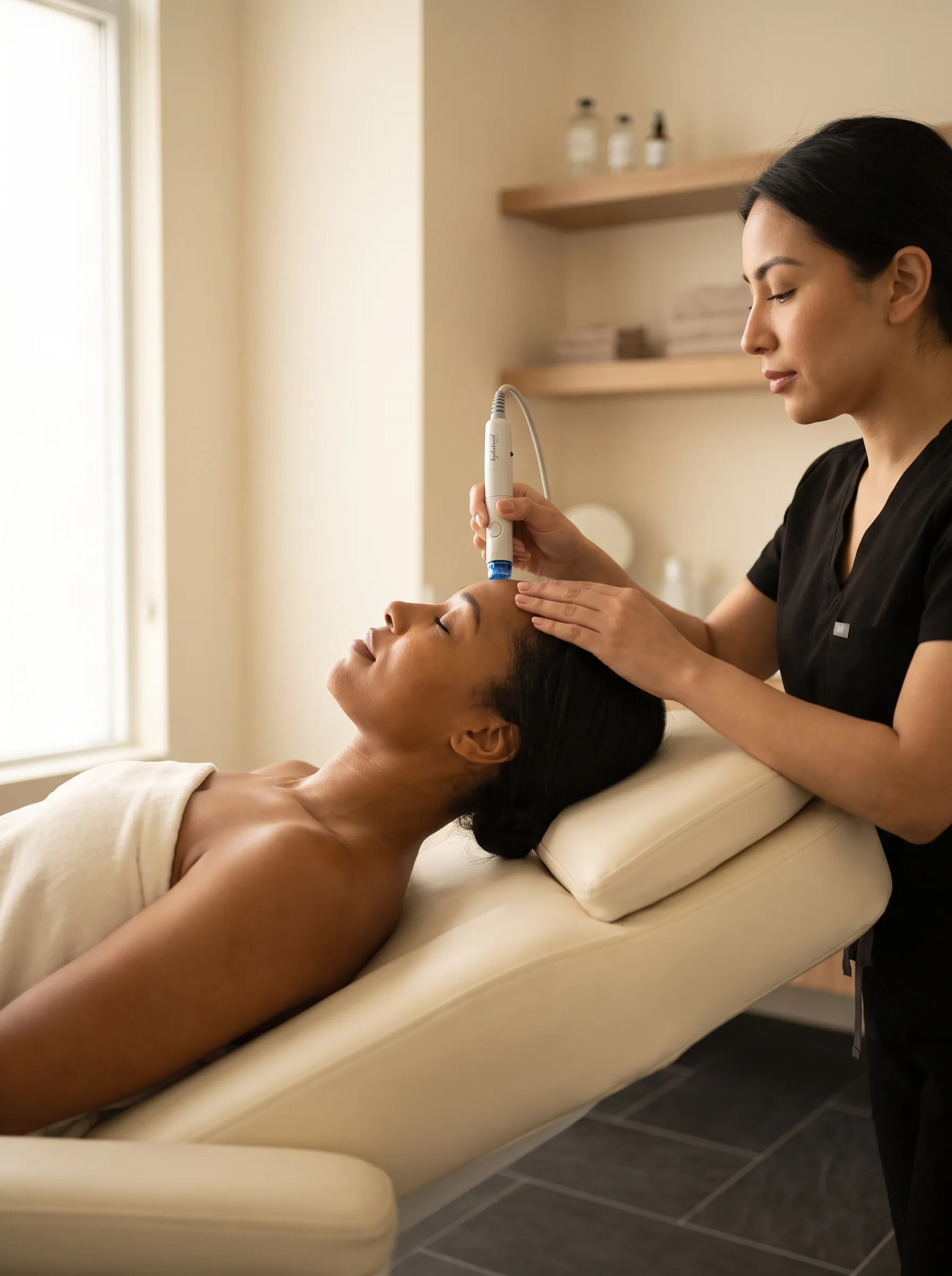 HydraFacial treatment in progress at KIAMO Skin Mission Hills serving Gaslamp Quarter San Diego clients - licensed esthetician performing medical-grade facial
