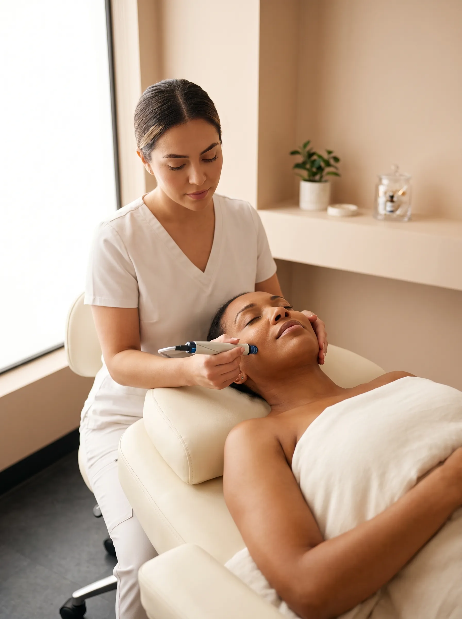 HydraFacial treatment in progress at KIAMO Skin Mission Hills serving Downtown San Diego San Diego clients - licensed esthetician performing medical-grade facial