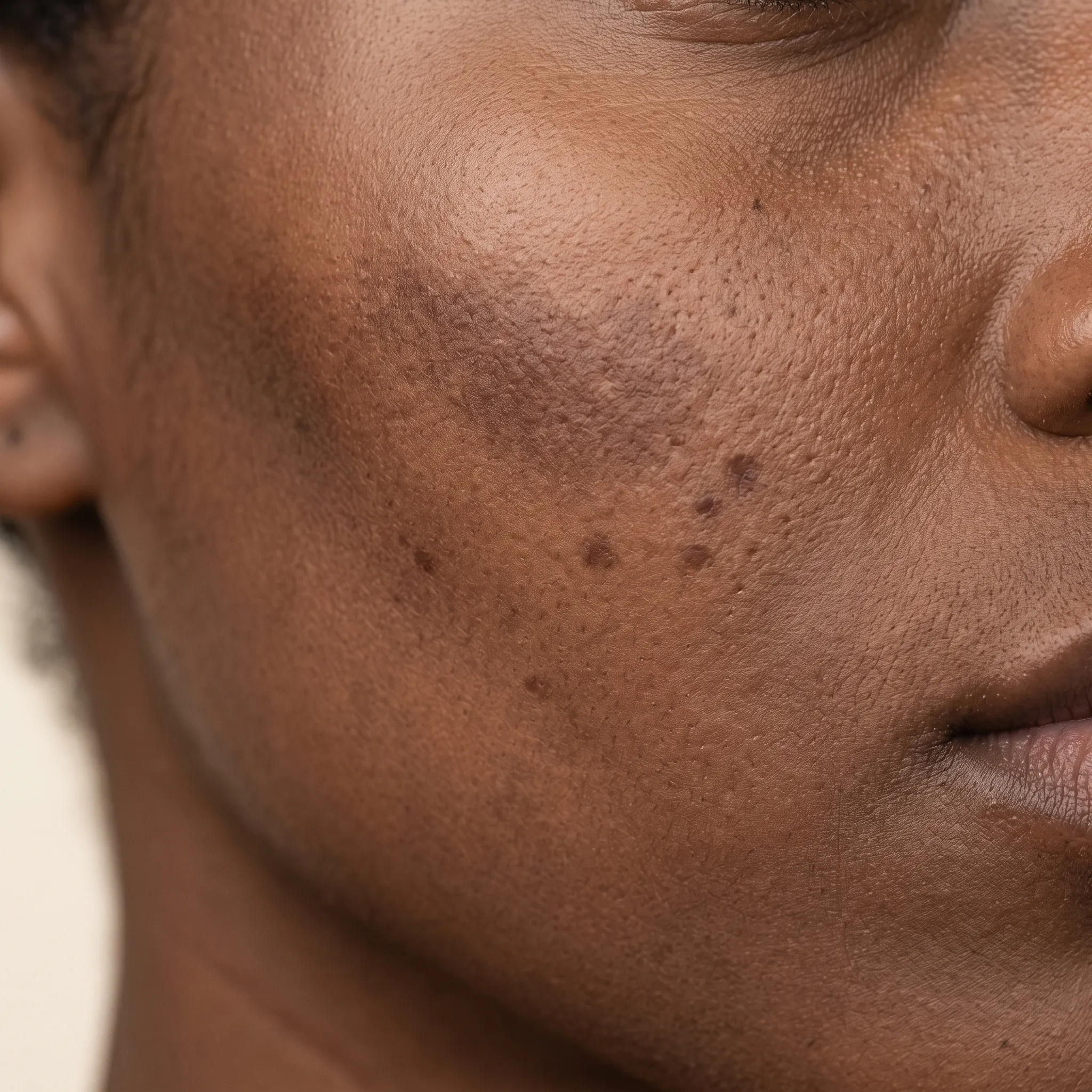 Cheek with uneven tone and dark patches before a course of treatment
